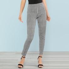 Romwe Gingham Print Skinny Leggings