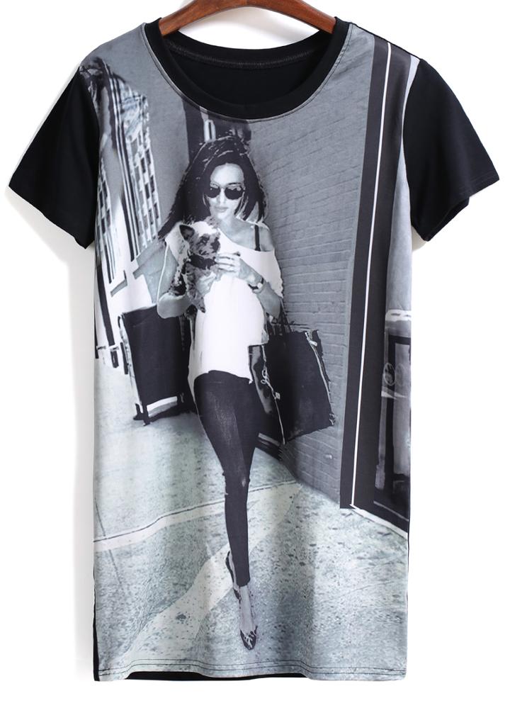 Romwe Beauty Print Loose T-shirt