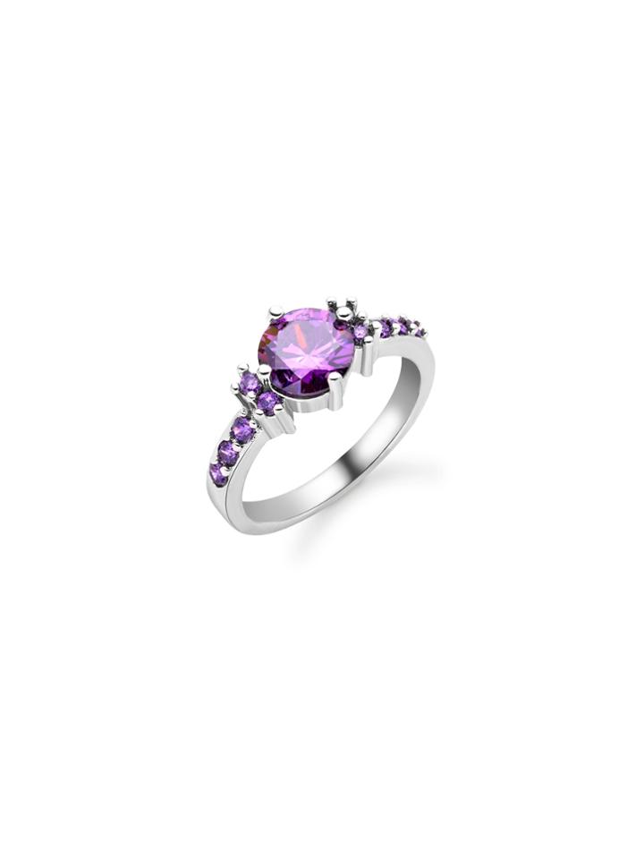 Romwe Silver Plated Purple Gem Inlaid Ring