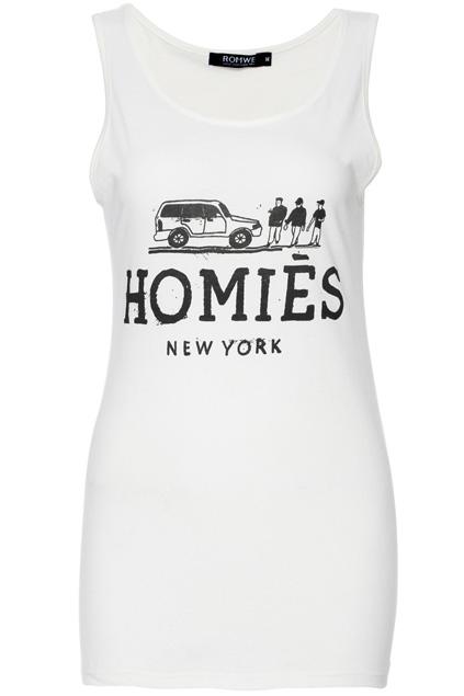 Romwe Letters & Car Print Sleeveless White Vest