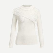 Romwe Lace Applique Slim Fitted Ribbed Jumper