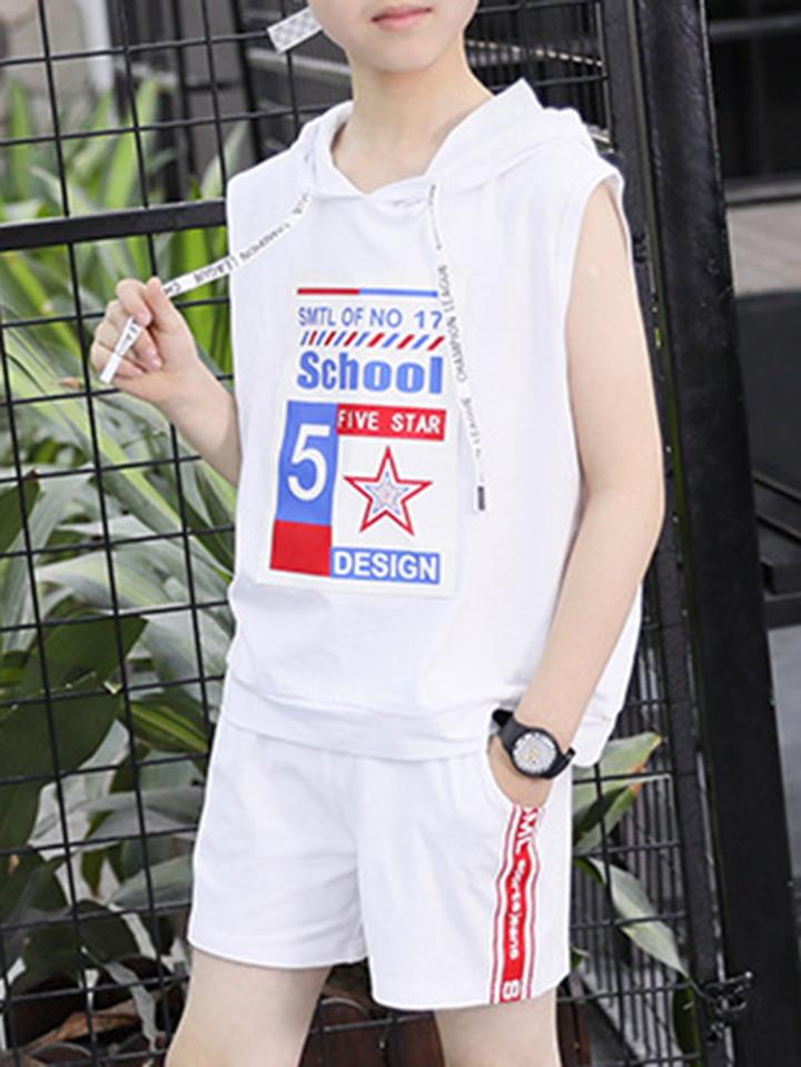 Romwe Hoooded Tee With Drawstring Tape Detail Shorts
