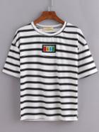 Romwe Striped Patch T-shirt