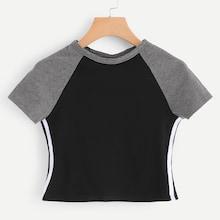 Romwe Striped Side Colorblock Tee