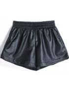 Romwe Elastic Pu Black Shorts