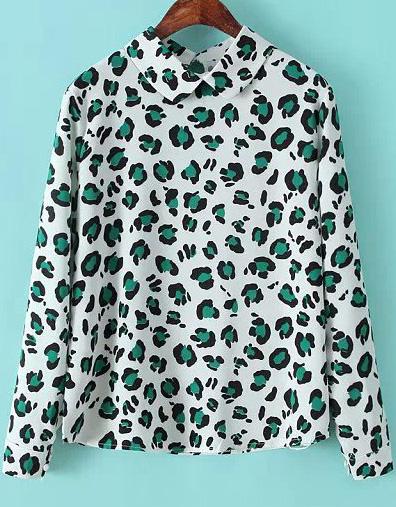 Romwe White Long Sleeve Leopard Loose Blouse