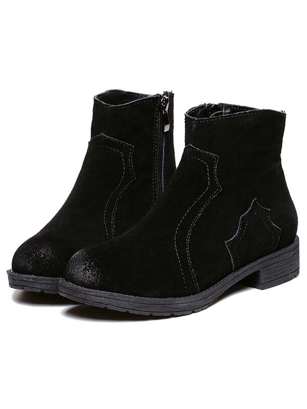 Romwe Black Round Toe Zipper Boots