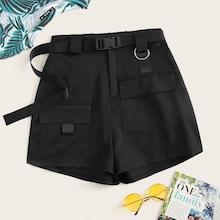 Romwe Plus Pocket Solid Shorts