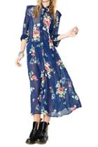 Romwe Romwe Floral Print Buttoned Pleated Maxi Dress
