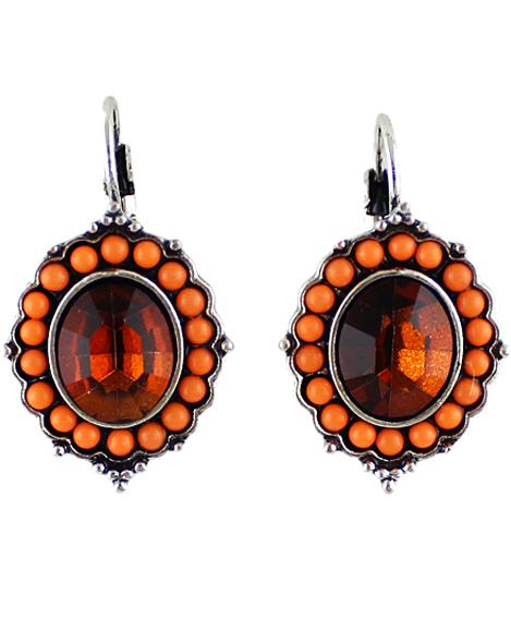Romwe Red Gemstone Silver Bead Dangle Earrings