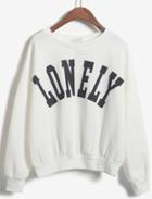 Romwe Lonely Print Crop White Sweatshirt