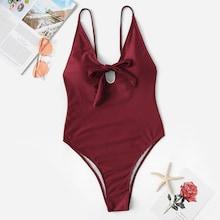 Romwe Tie Front Low Back One Piece Swimwear