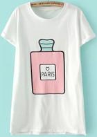 Romwe White Short Sleeve Perfume Bottles Print T-shirt