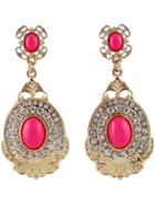 Romwe Red Gemstone Gold Diamond Earrings