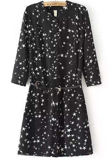 Romwe Half Sleeve Star Print Black Dress