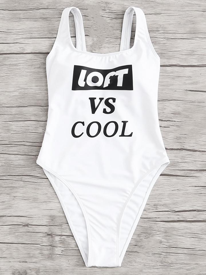 Romwe Letter Tape Swimsuit