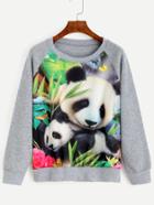 Romwe Grey Panda Bamboo Print Sweatshirt