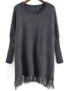 Romwe Tassel Dolman Dark Grey Sweater