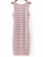 Romwe Multicolor Sleeveless Zipper Backless Stripe Dress
