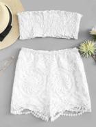 Romwe Pleated Tube Top With Lace Shorts