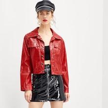 Romwe Crocodile Embossed Faux Leather Jacket