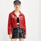 Romwe Crocodile Embossed Faux Leather Jacket
