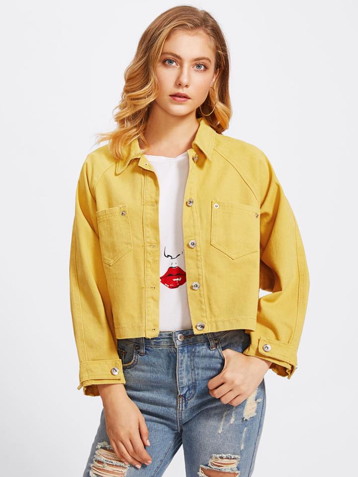 Romwe Pocket Front Crop Denim Jacket