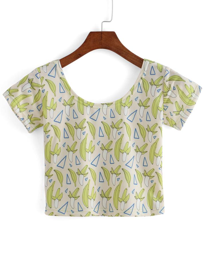 Romwe Banana Print Crop T-shirt