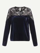 Romwe Lace Yoke Velvet Tee