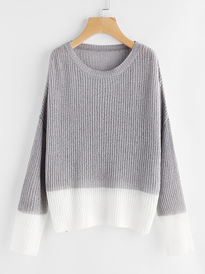 Romwe Two Tone Drop Shoulder Jumper