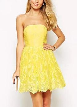 Romwe Strapless Embroidered With Zipper Flare Dress