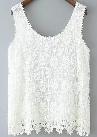 Romwe Round Neck Lace Crochet Vest