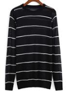 Romwe Striped Knit Black Sweater