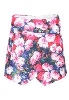 Romwe Floral Straight Rose Red Shorts
