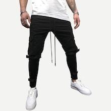 Romwe Men Pocket Side Drawstring Waist Solid Pants