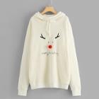 Romwe Christmas & Letter Embroidered Hoodie