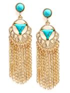 Romwe Turquoise Inlay Chain Tassel Earrings