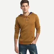 Romwe Guys Solid  Kangaroo Pocket Hooded Sweatshirt
