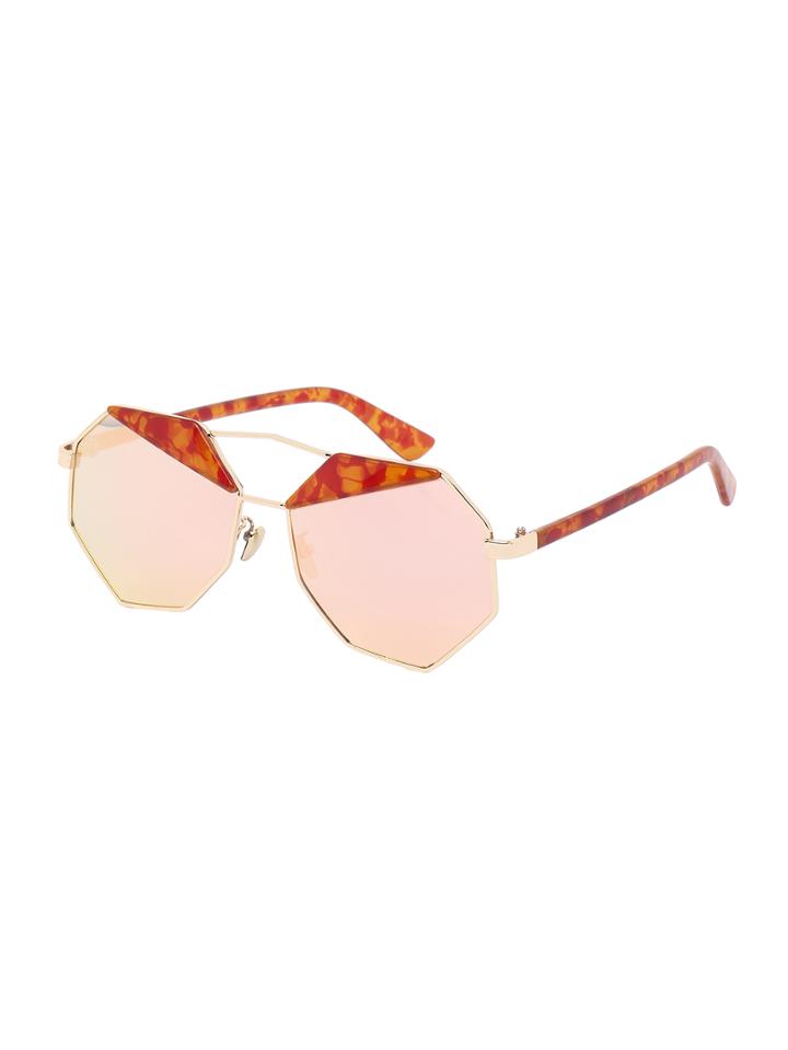 Romwe Golden Frame Pink Lenses Polygon Sunglasses