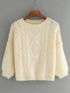 Romwe Slit Fuzzy Crop Apricot Sweater