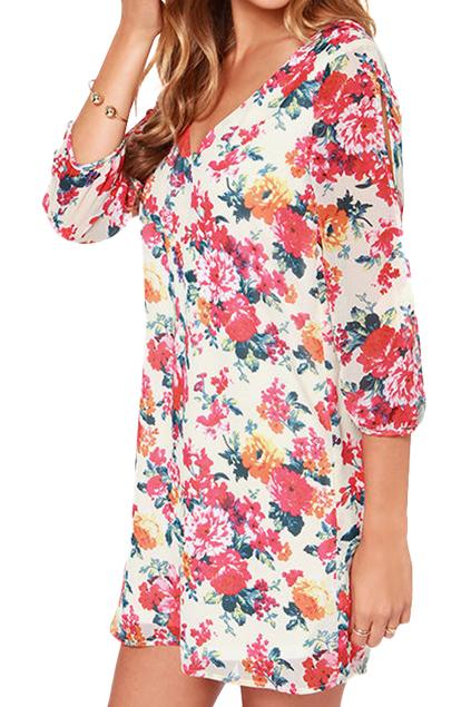 Romwe V-neck Floral Print Shift Dress