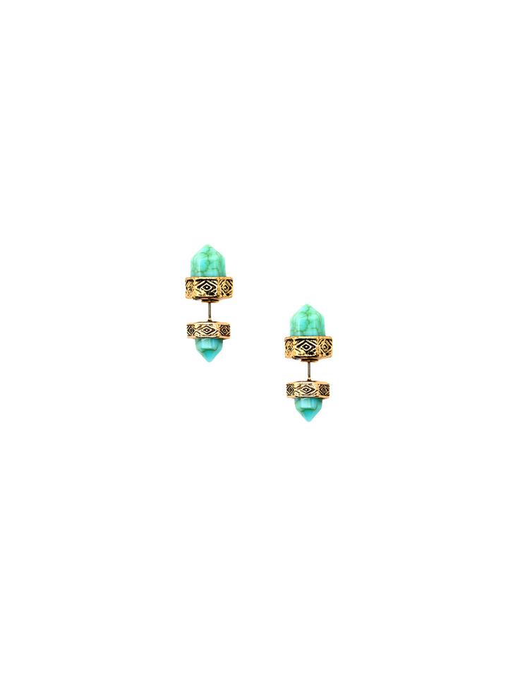 Romwe Gold Turquoise Dual Studs