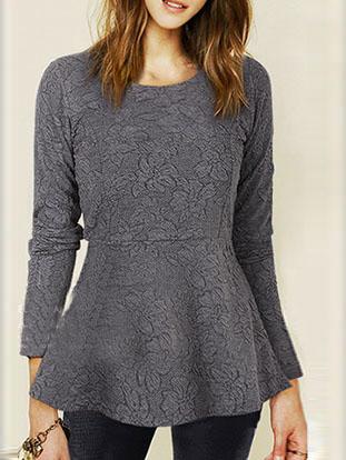 Romwe Long Sleeve Peplum Hem Top