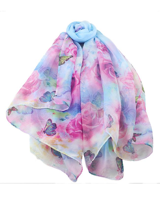 Romwe Blue Artificial Silk Printed Scarf