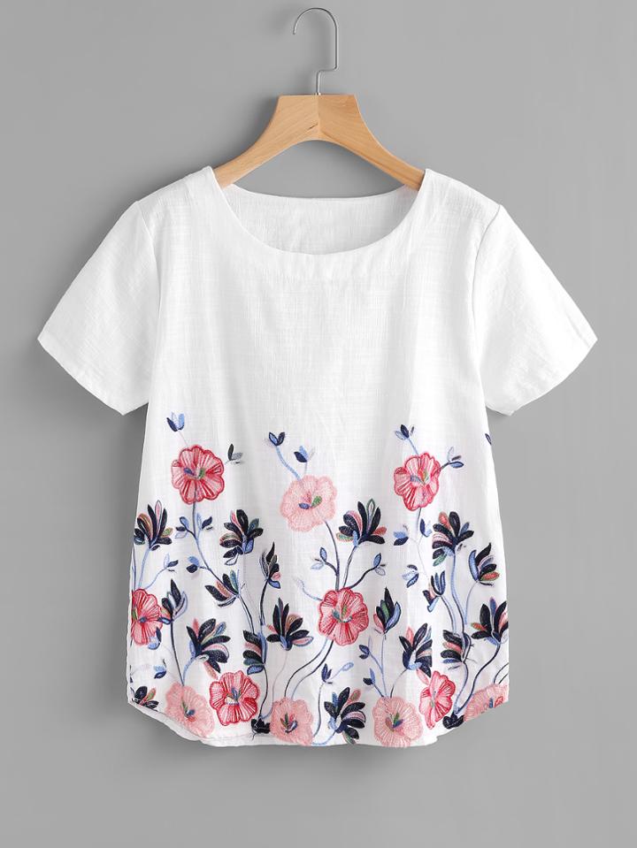Romwe Stereo Embroidery Curved Hem Blouse