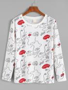 Romwe White Abstract Print T-shirt