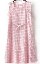Romwe Square Neck Plaid With Buttons Pink Dress