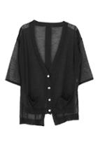 Romwe Asymmetric Transparent Sheer Black Cardigan