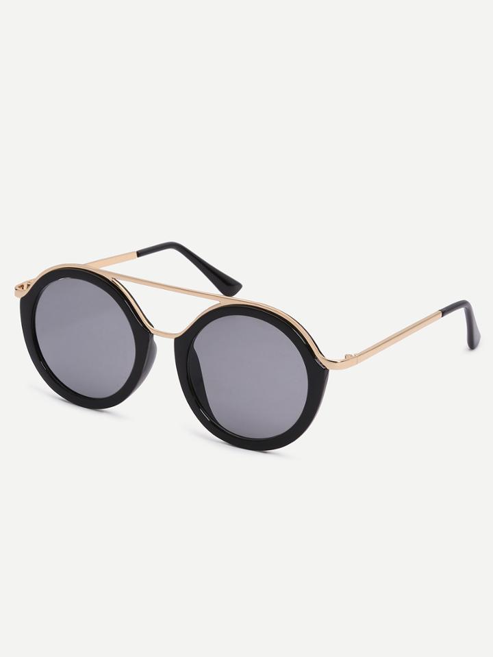 Romwe Black Lenses Brow Bar Round Sunglasses