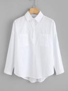 Romwe Dual Pocket Dip Hem Striped Shirt